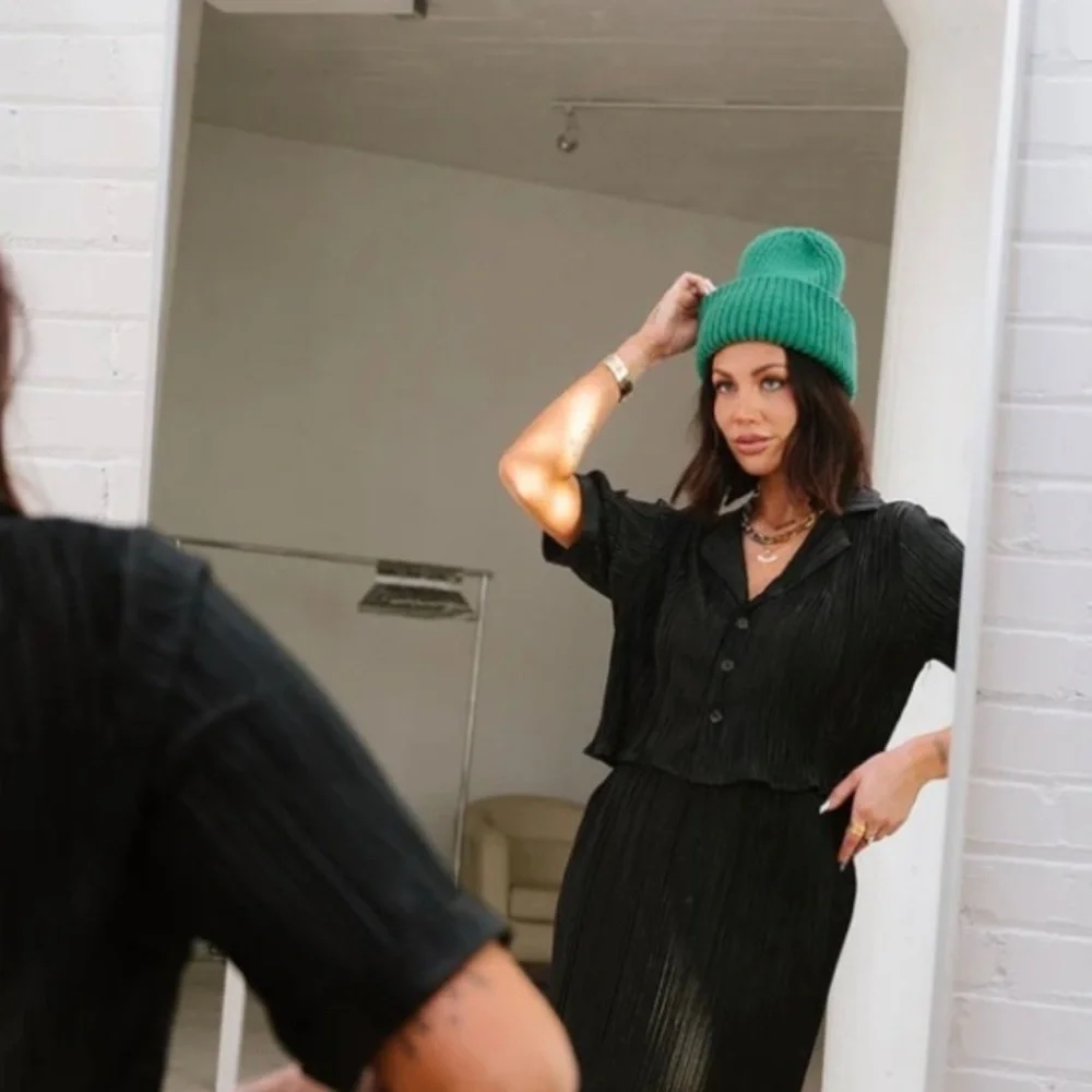 Dressed in LALA Black Button Down Shirt & Skirt - Picture 3 of 10